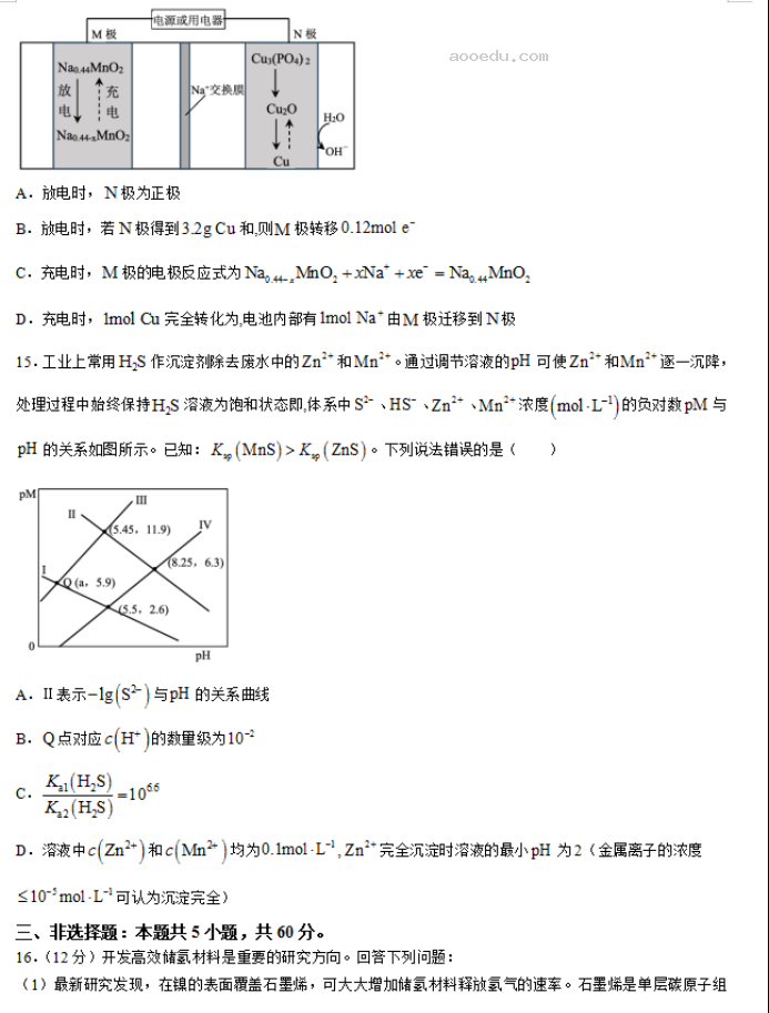 山东威海市2024高三上学期期末考化学试题及答案解析