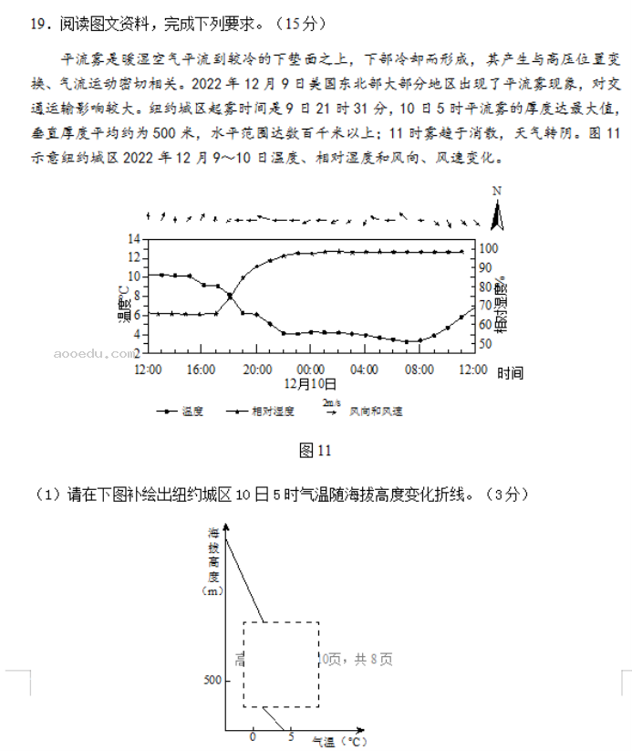 山东威海市2024高三上学期期末考地理试题及答案解析