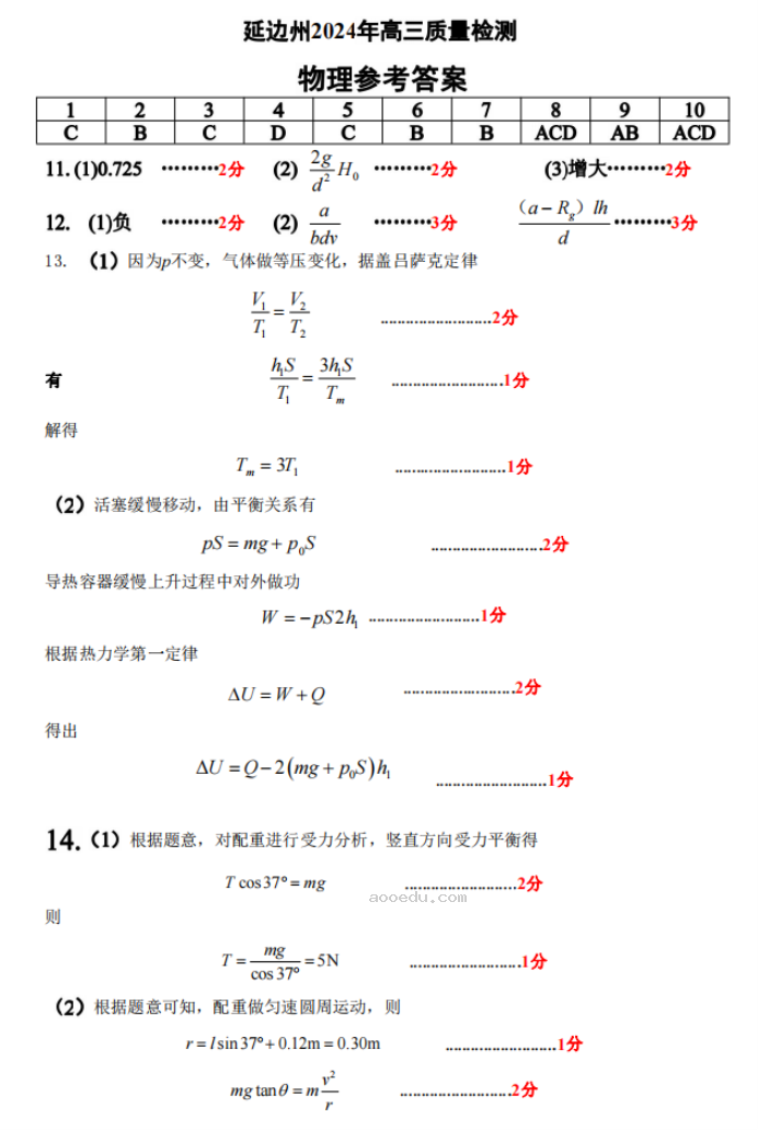 吉林延边州2024高三一模考试物理试题及答案解析