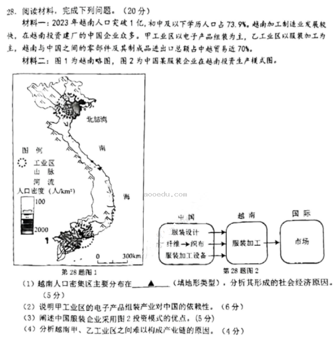 浙江温州市2024高三3月二模考试地理试题及答案解析