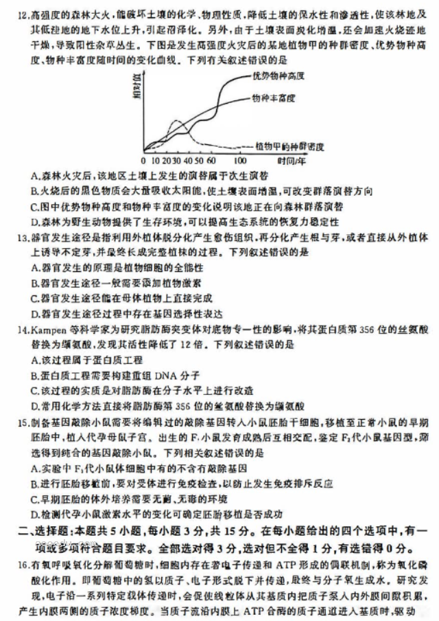 百师联盟2024高三信息押题卷四生物试题及答案解析