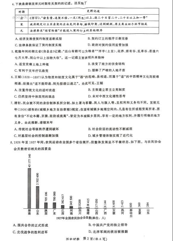 湖北2025届圆创联盟高三8月联考历史试题及答案汇总