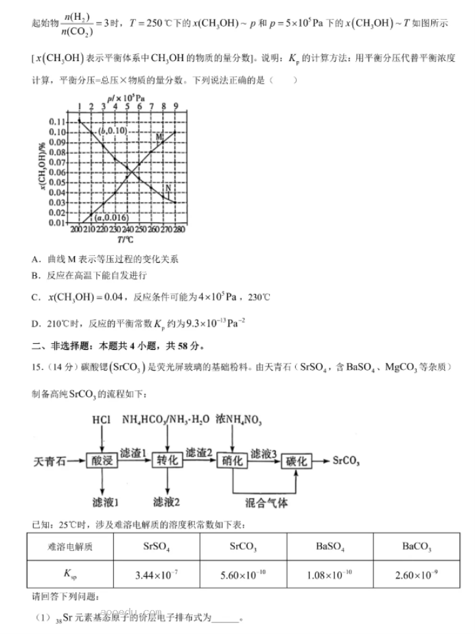 湘豫名校2025高三9月新高考适应性调研考化学试题及答案