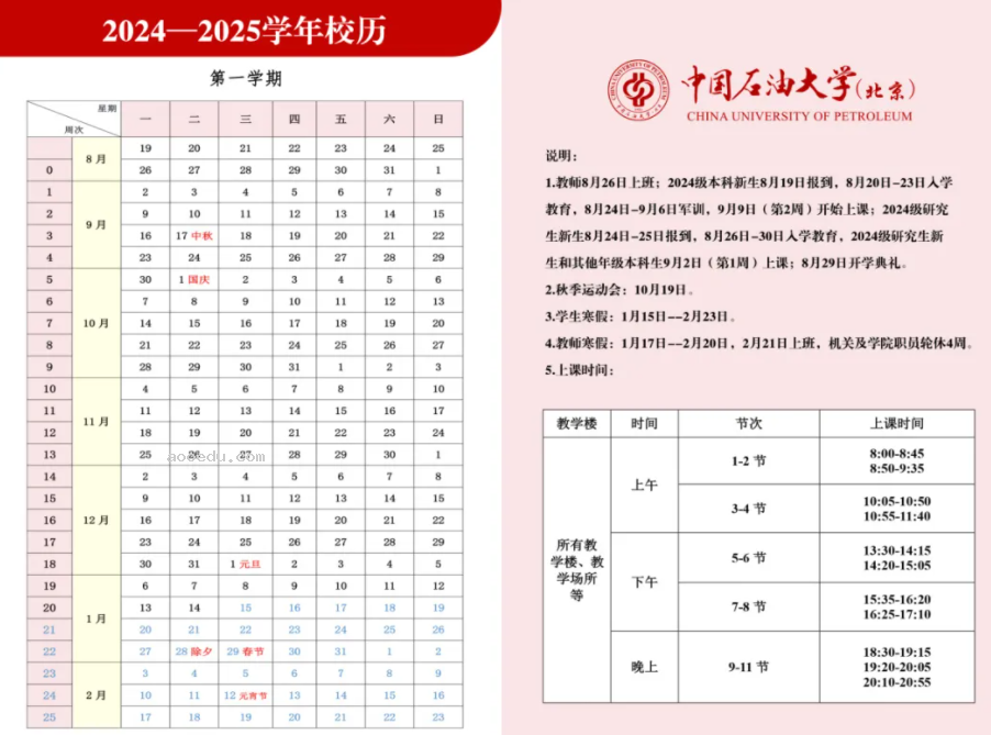 2025年中国石油大学（北京）寒假放假开始及结束时间 几号开学