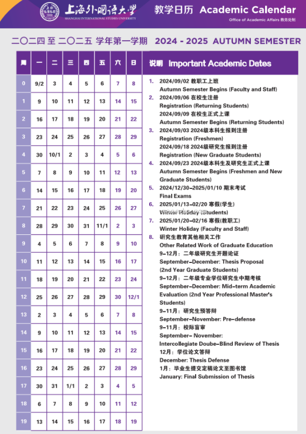 2025年上海外国语大学寒假放假开始及结束时间 几号开学